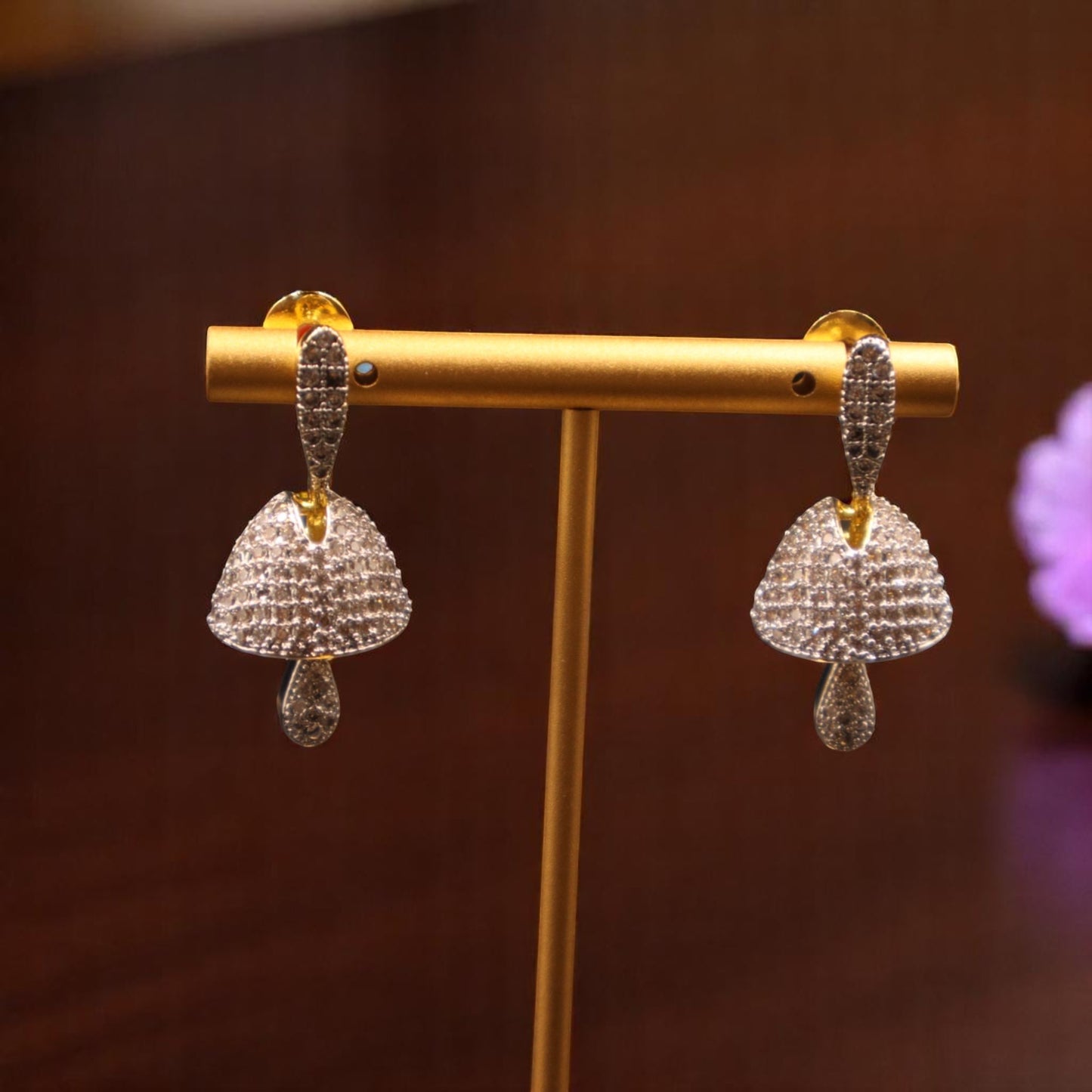 Golden Gatima American Diamond Jhumkis