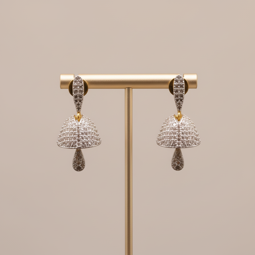 Golden Gatima American Diamond Jhumkis