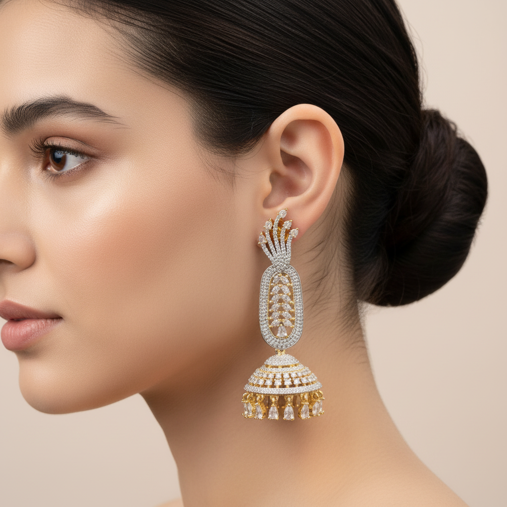 Golden Archana American Diamond Danglers