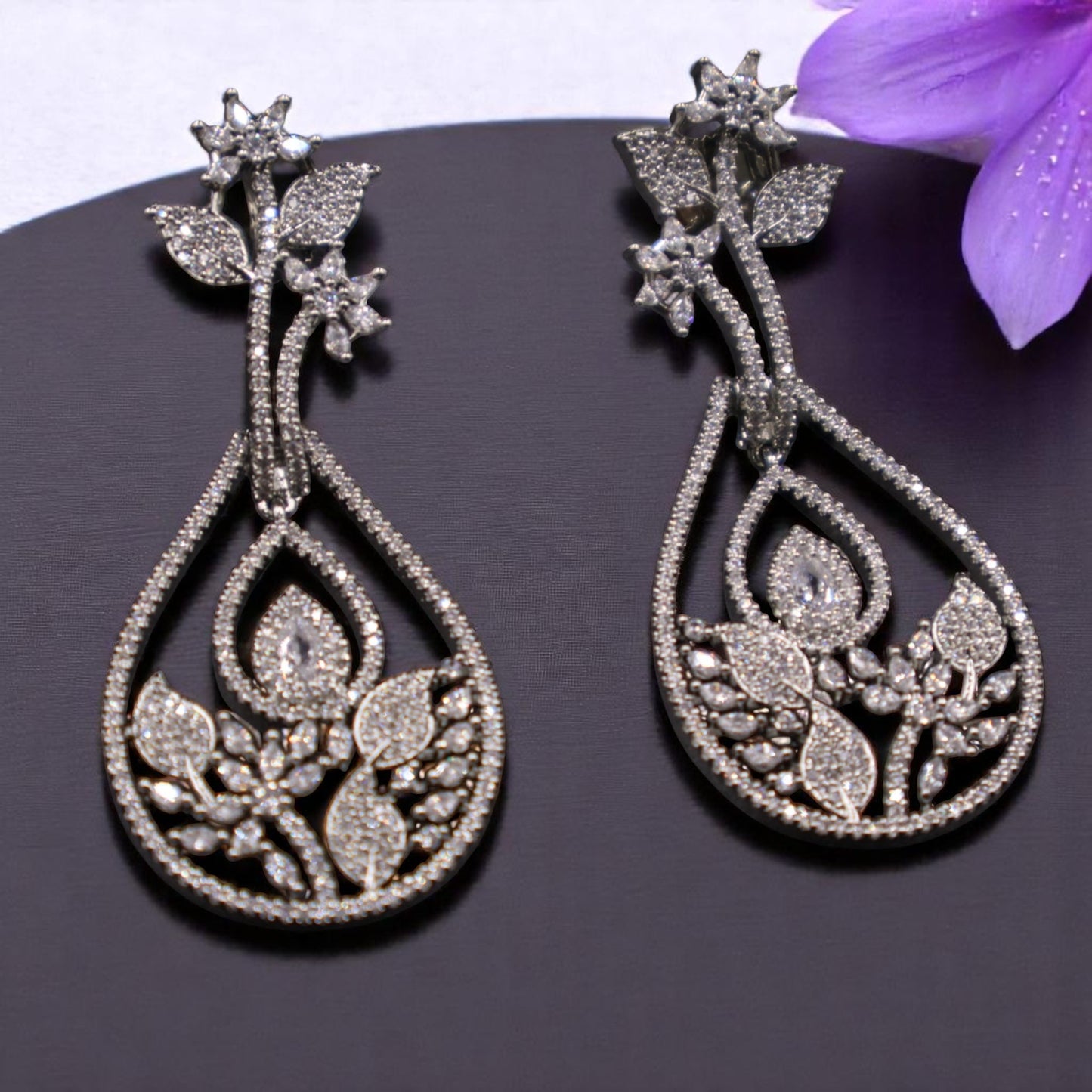 Silvery Pooja American Diamond earrings Danglers