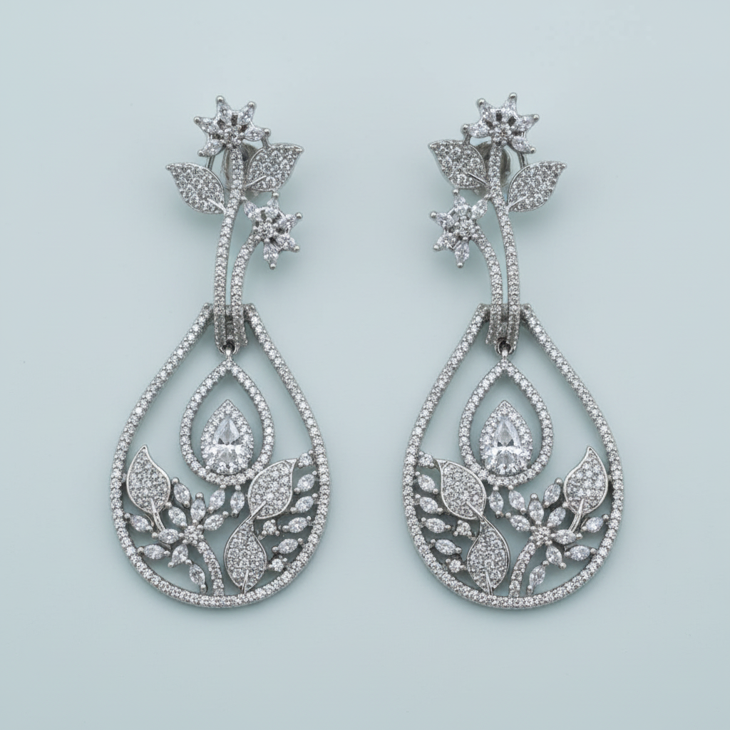 Silvery Pooja American Diamond earrings Danglers