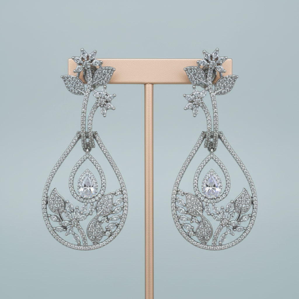 Silvery Pooja American Diamond earrings Danglers