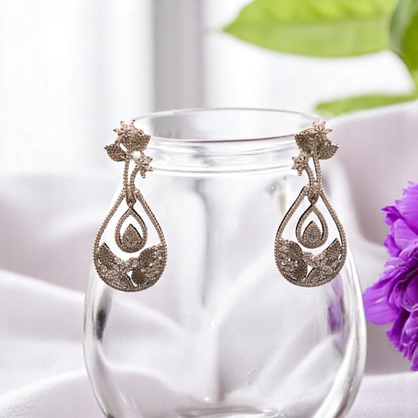 Silvery Pooja American Diamond earrings Danglers