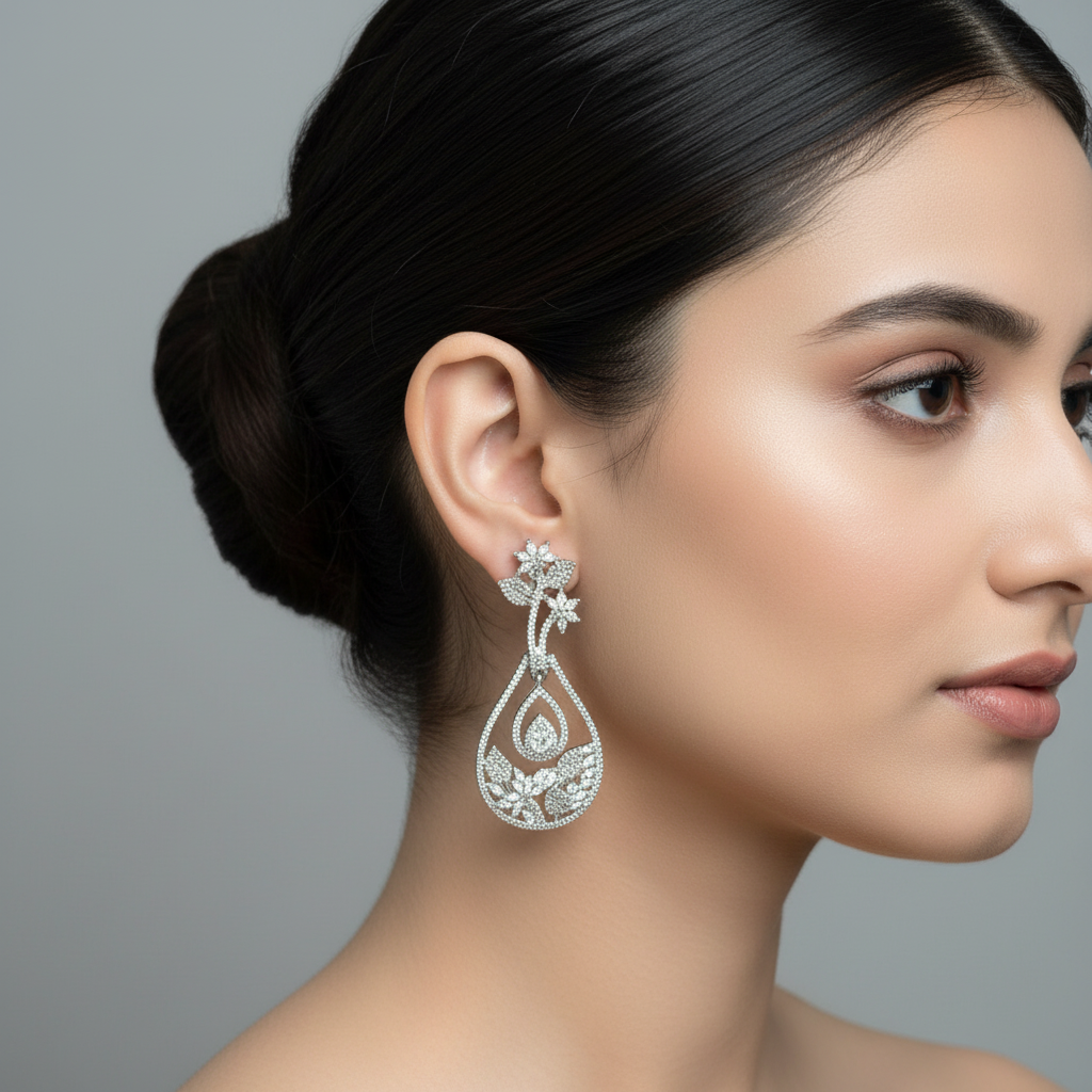 Silvery Pooja American Diamond earrings Danglers