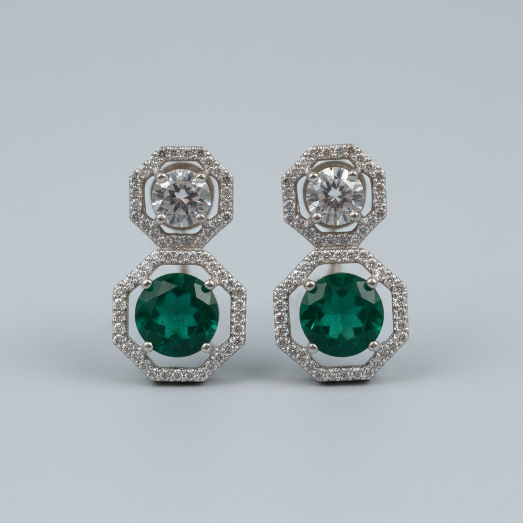 Emerald Ketki American Diamond Studs
