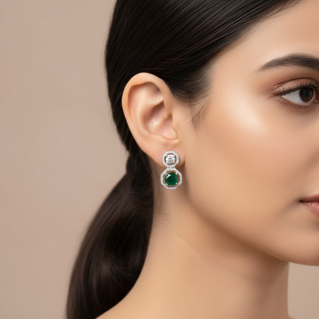 Emerald Ketki American Diamond Studs