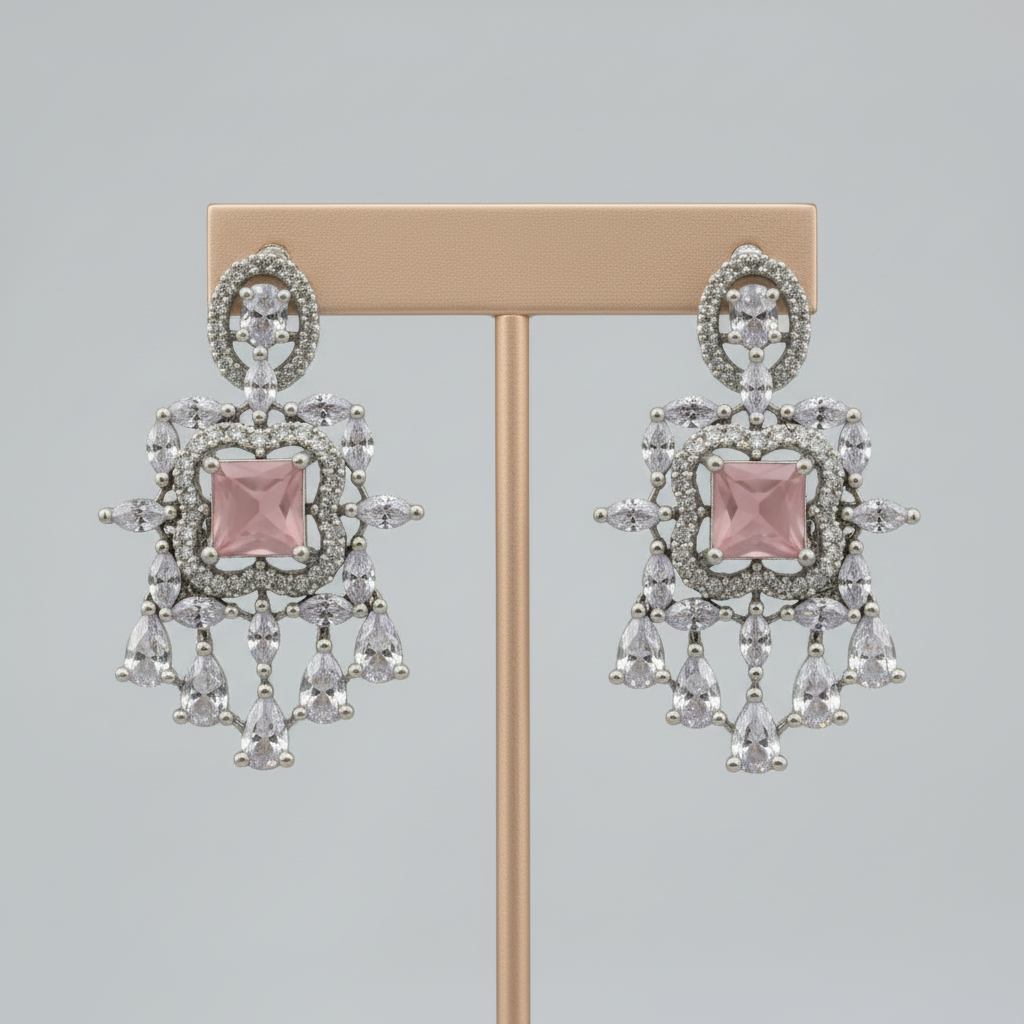 Pink Gauravi American Diamond Danglers