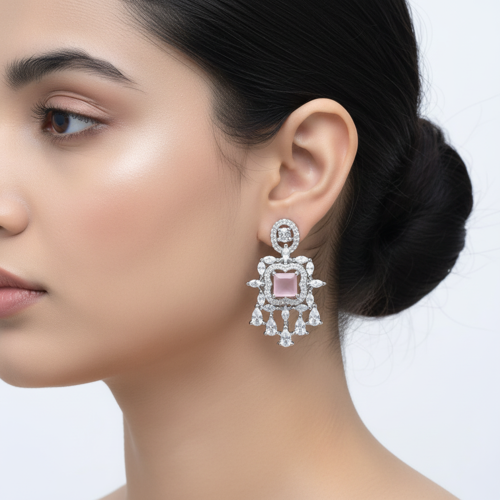 Pink Gauravi American Diamond Danglers