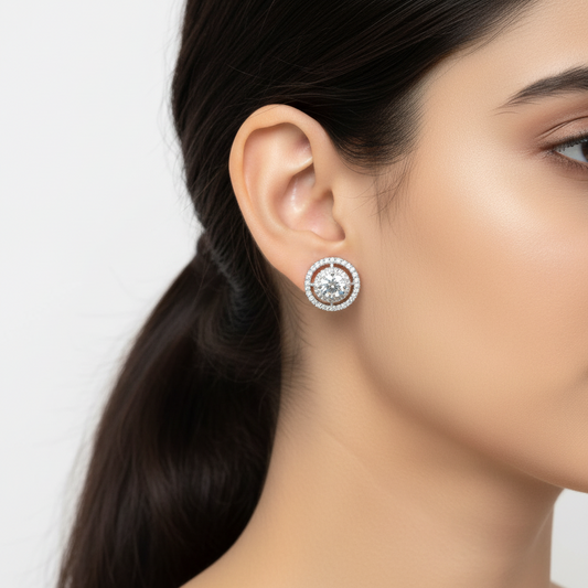 Silvery Alipta American Diamond Studs