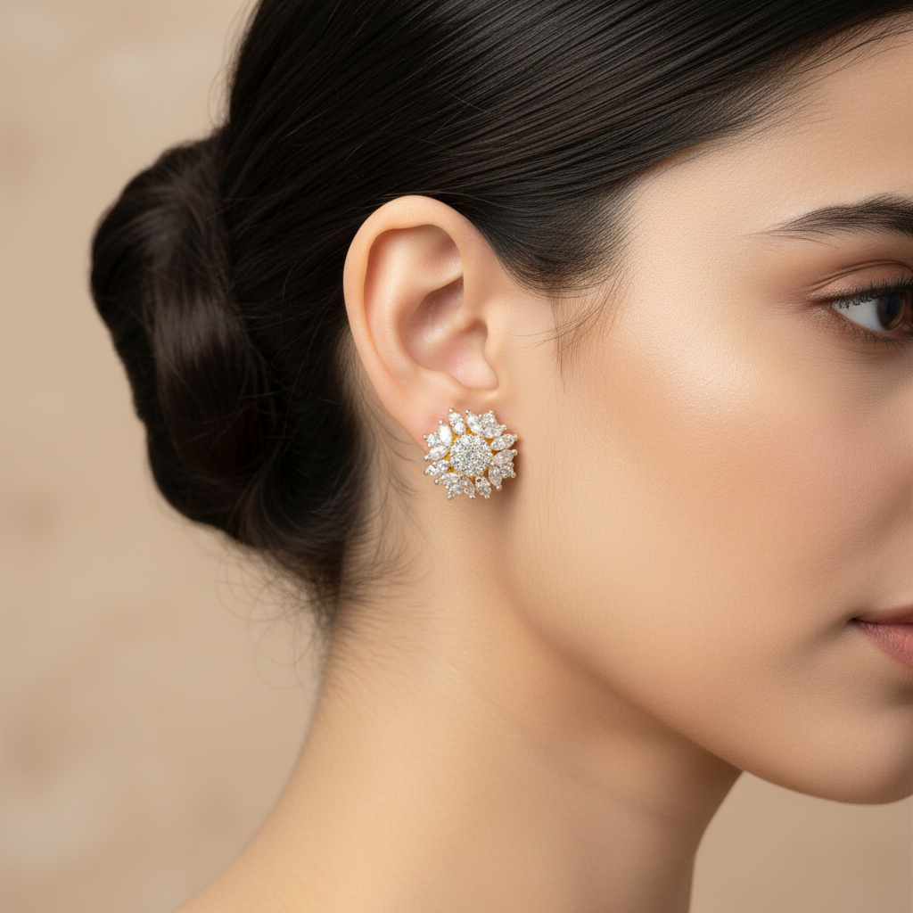 Golden Jyoti American Diamond Studs