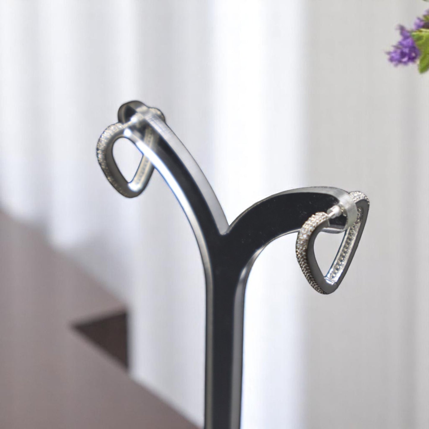 Silvery Hema American Diamond Hoops