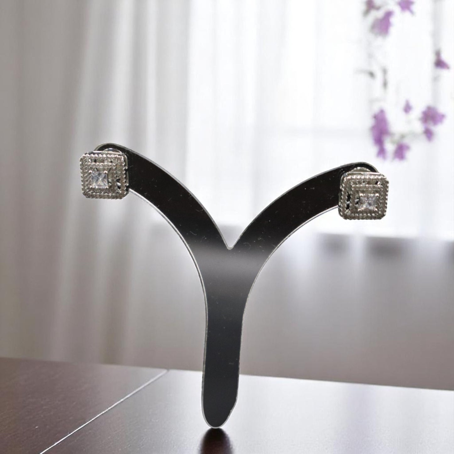 Silvery Sanchayita American Diamond Studs