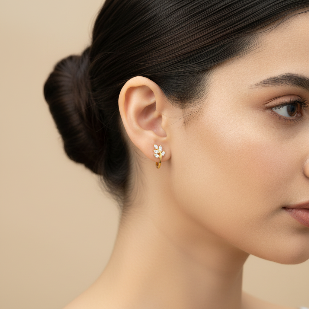 Golden Ankita American Diamond Hoops