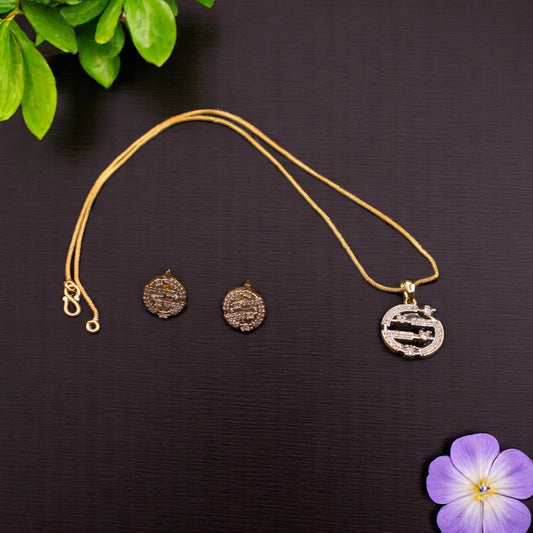Gold Silvery Ishrika American Diamond Pendant set