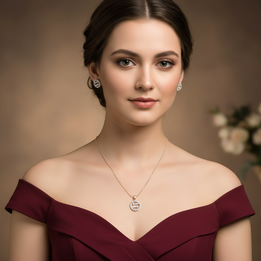 Gold Silvery Ishrika American Diamond Pendant set