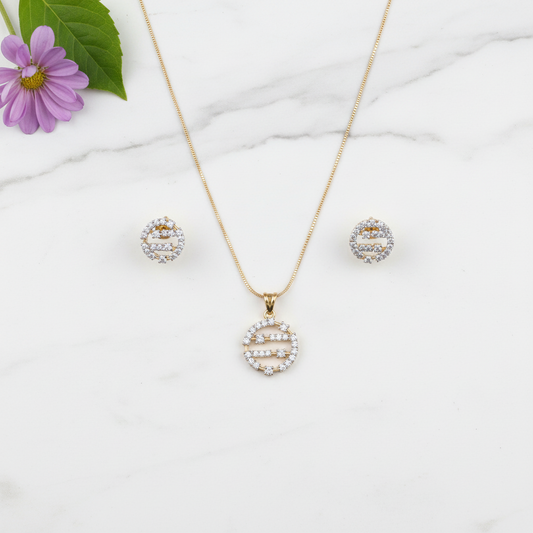 Gold Silvery Ishrika American Diamond Pendant set