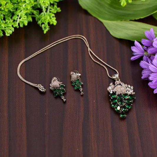 Emerald Mormahal American Diamond Pendant set