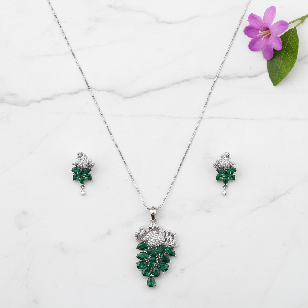Emerald Mormahal American Diamond Pendant set
