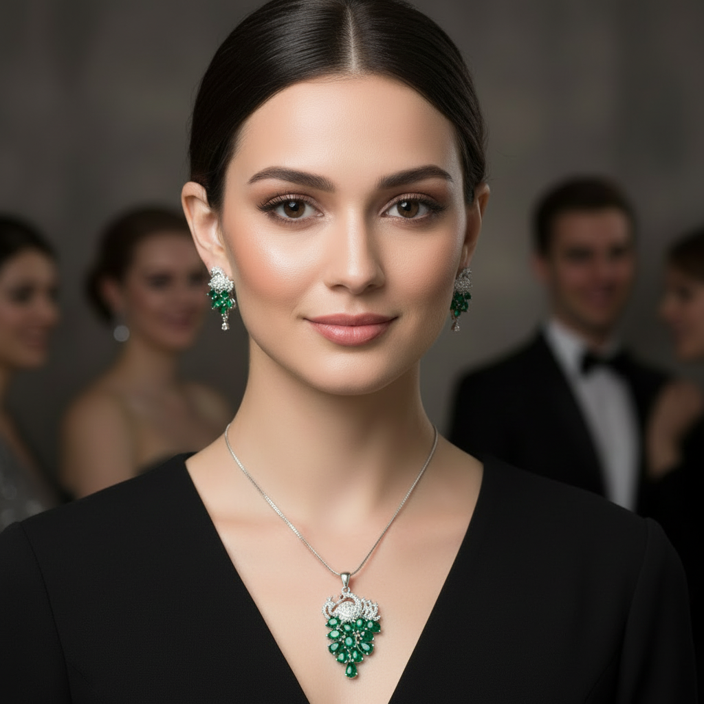 Emerald Mormahal American Diamond Pendant set