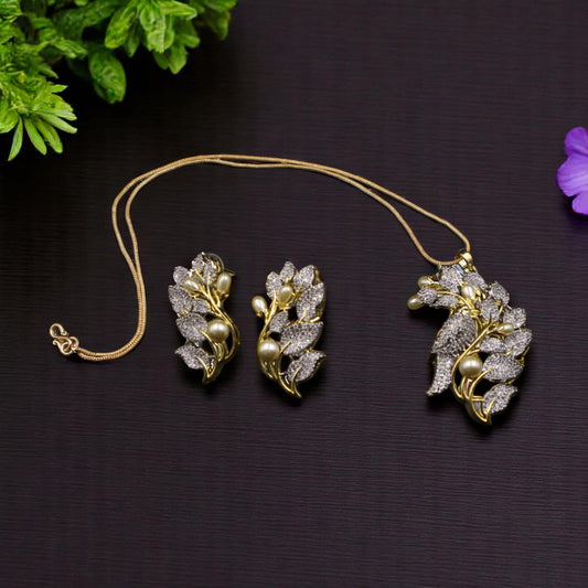 Golden Prarthana American Diamond Pendant set