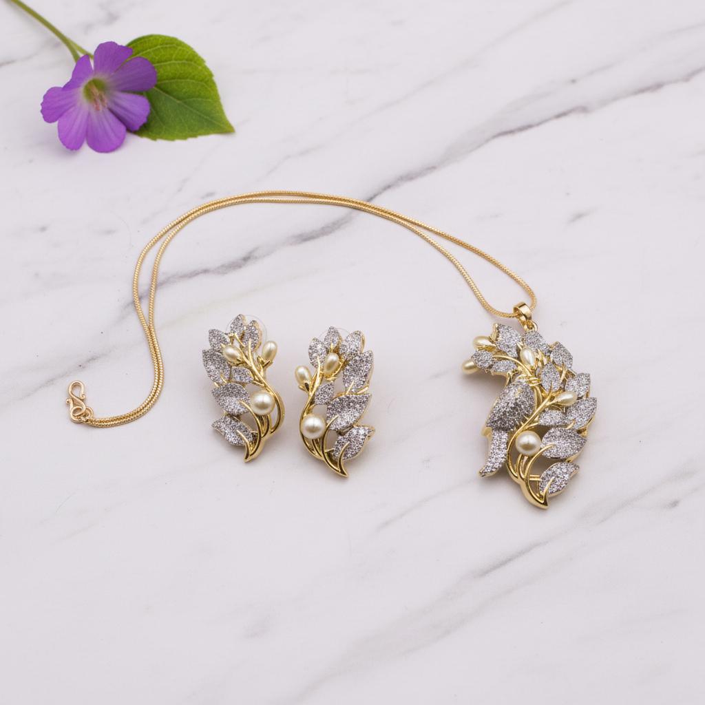 Golden Prarthana American Diamond Pendant set