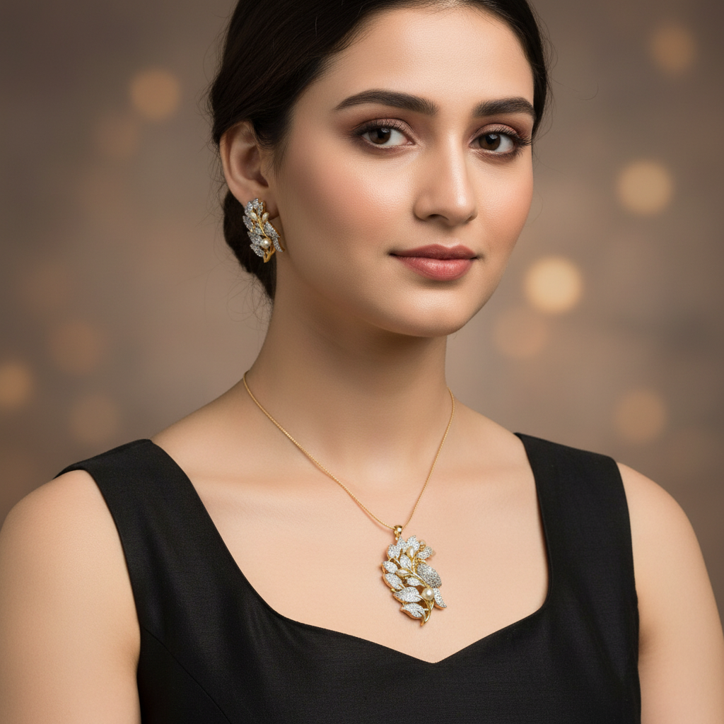 Golden Prarthana American Diamond Pendant set