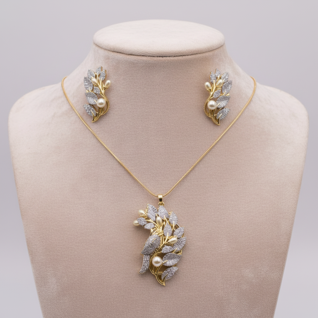 Golden Prarthana American Diamond Pendant set