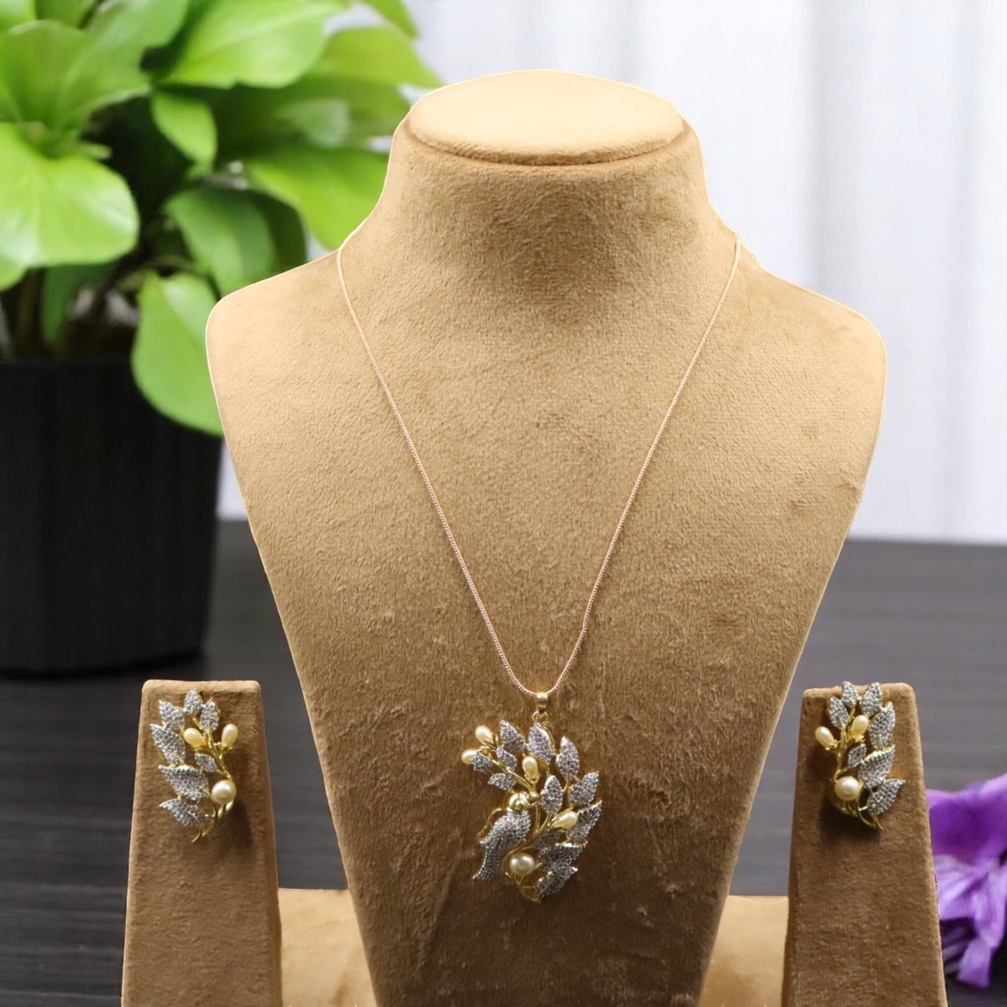 Golden Prarthana American Diamond Pendant set