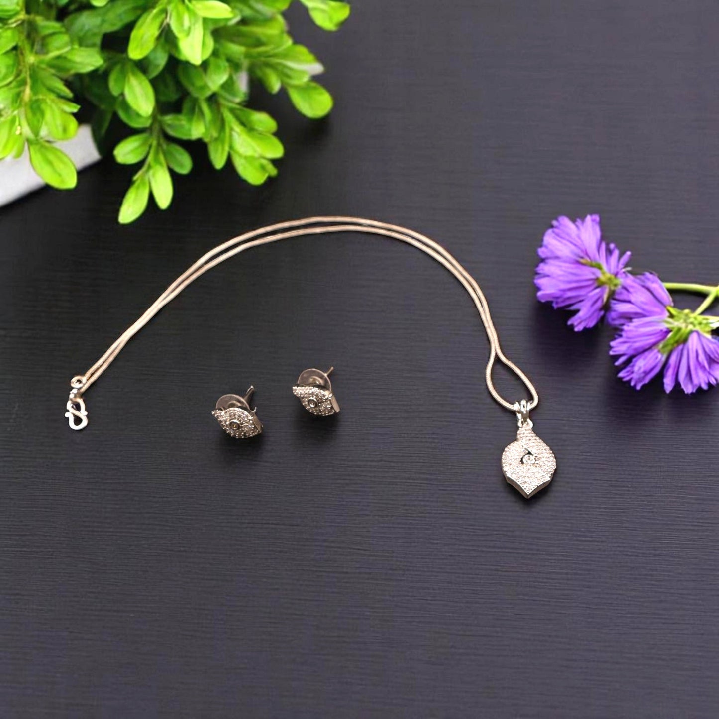 Silvery Ekamala  American Diamond Pendant set