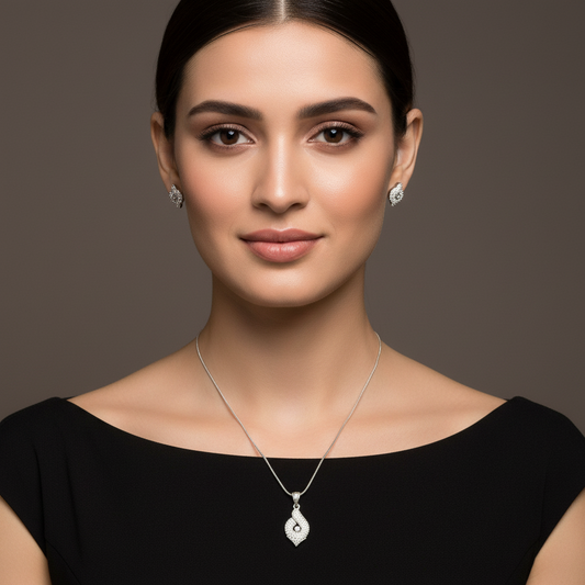 Silvery Ekamala  American Diamond Pendant set