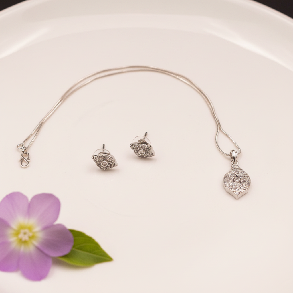 Silvery Ekamala  American Diamond Pendant set