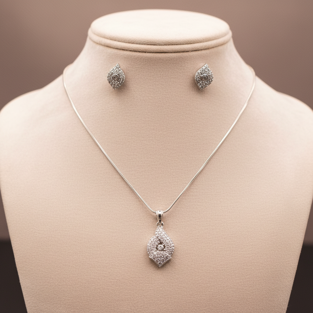 Silvery Ekamala  American Diamond Pendant set