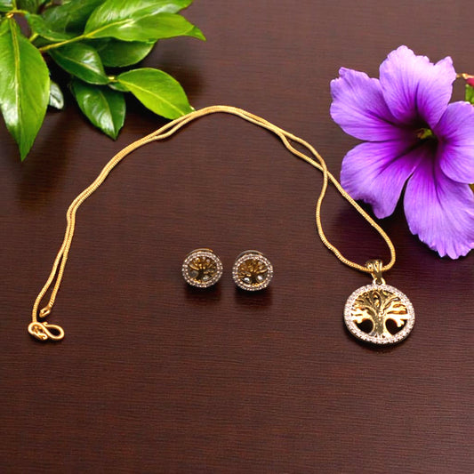 Gold Silvery Rishvika American Diamond Pendant set