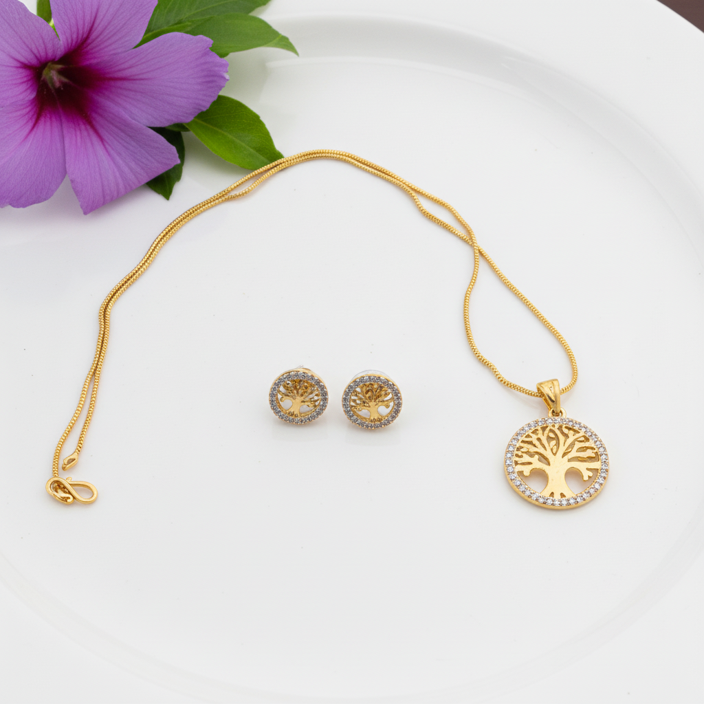 Gold Silvery Rishvika American Diamond Pendant set