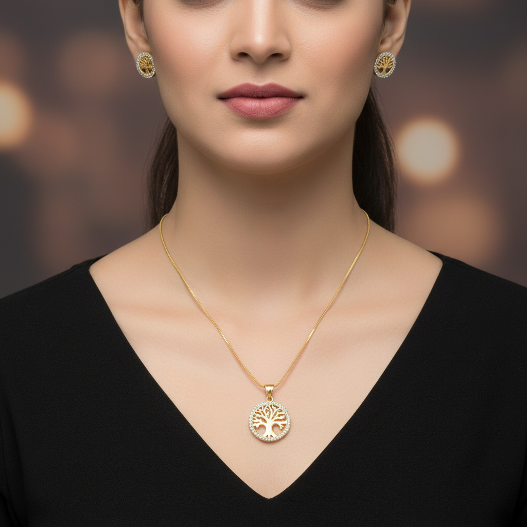 Gold Silvery Rishvika American Diamond Pendant set