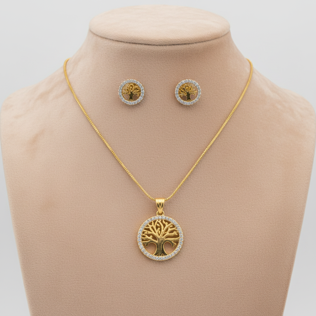 Gold Silvery Rishvika American Diamond Pendant set