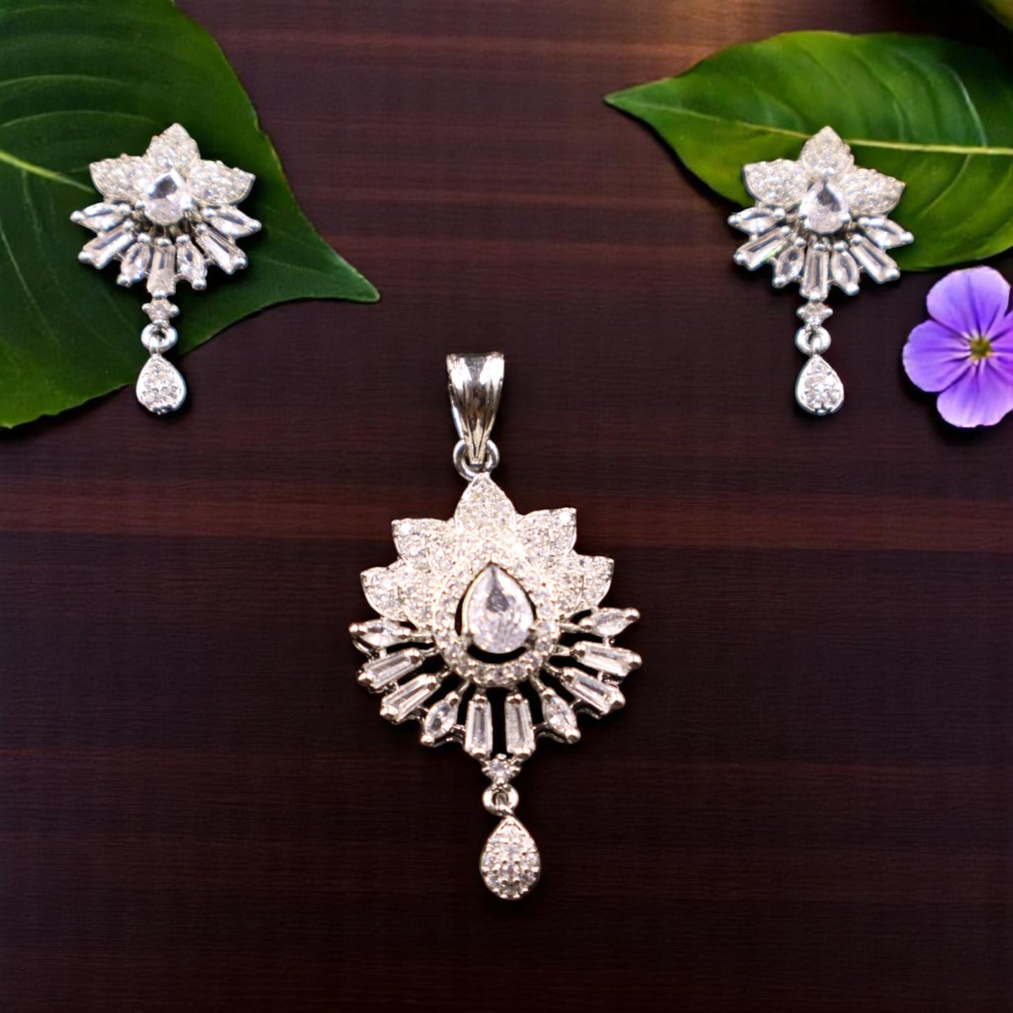 Silvery Swati American Diamond Pendant set