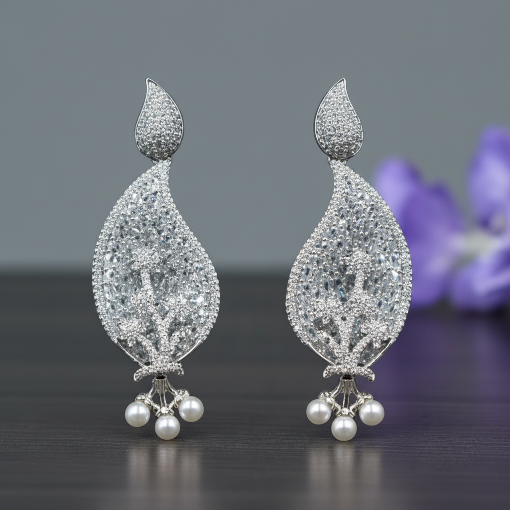 Silvery Keerti American Diamond Danglers