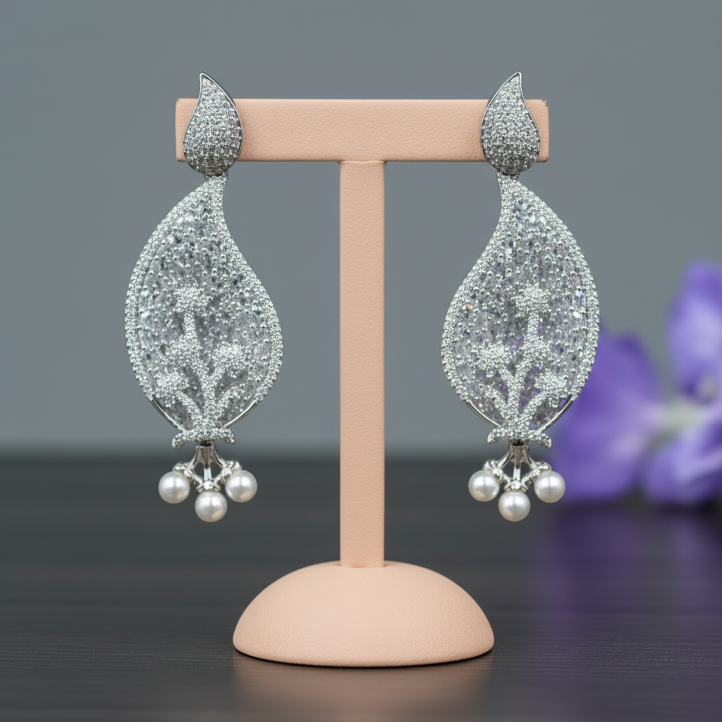 Silvery Keerti American Diamond Danglers