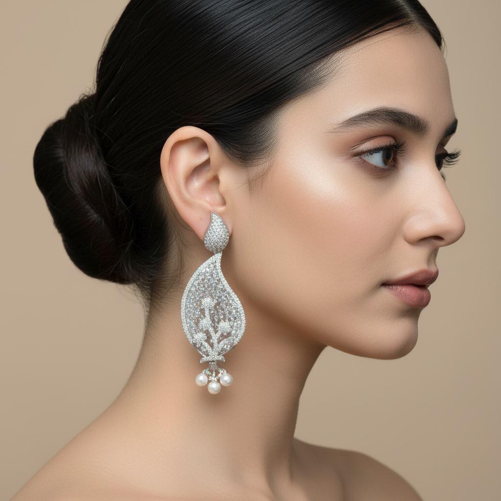 Silvery Keerti American Diamond Danglers