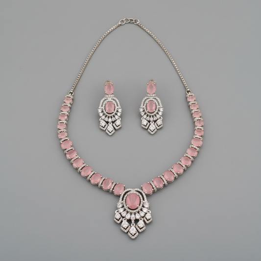 Pink Akshita American Diamond Necklace set