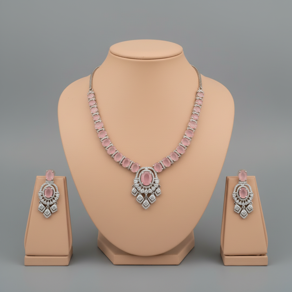 Pink Akshita American Diamond Necklace set