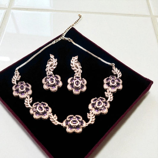Purple Yuvrani American Diamond Necklace set