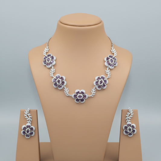 Purple Yuvrani American Diamond Necklace set