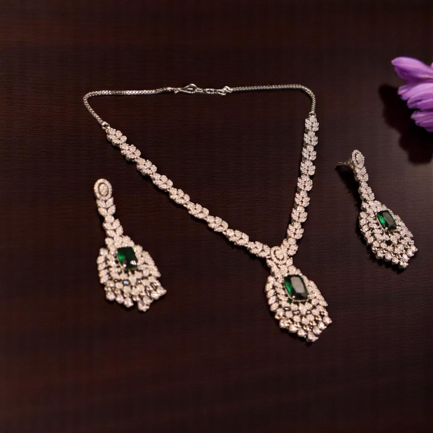 Emerald Anisha American Diamond Necklace set