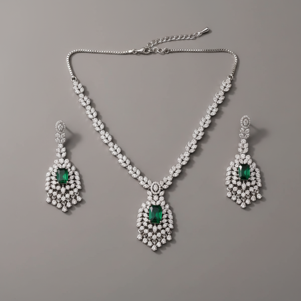 Emerald Anisha American Diamond Necklace set