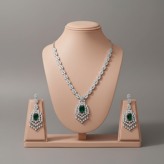 Emerald Anisha American Diamond Necklace set