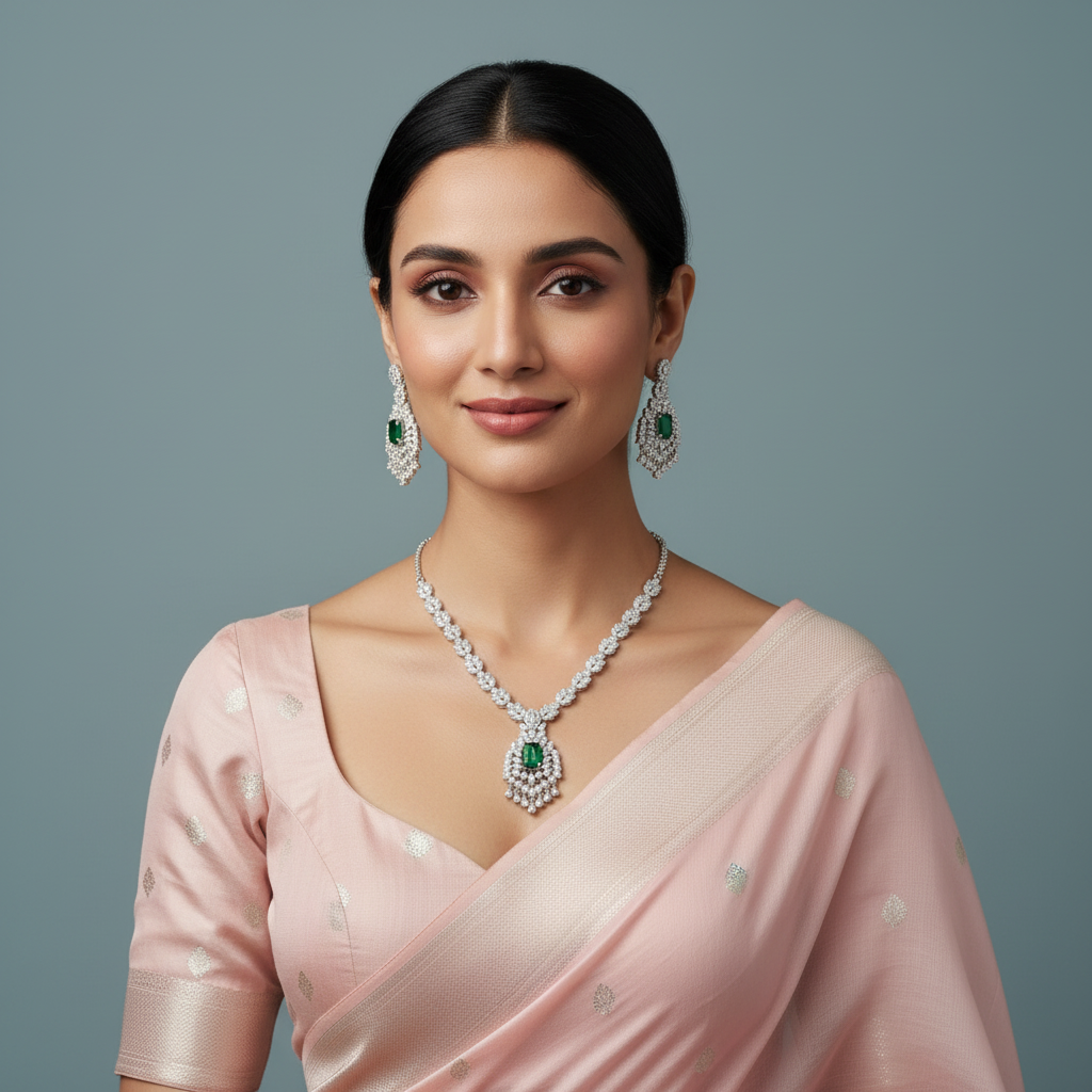 Emerald Anisha American Diamond Necklace set