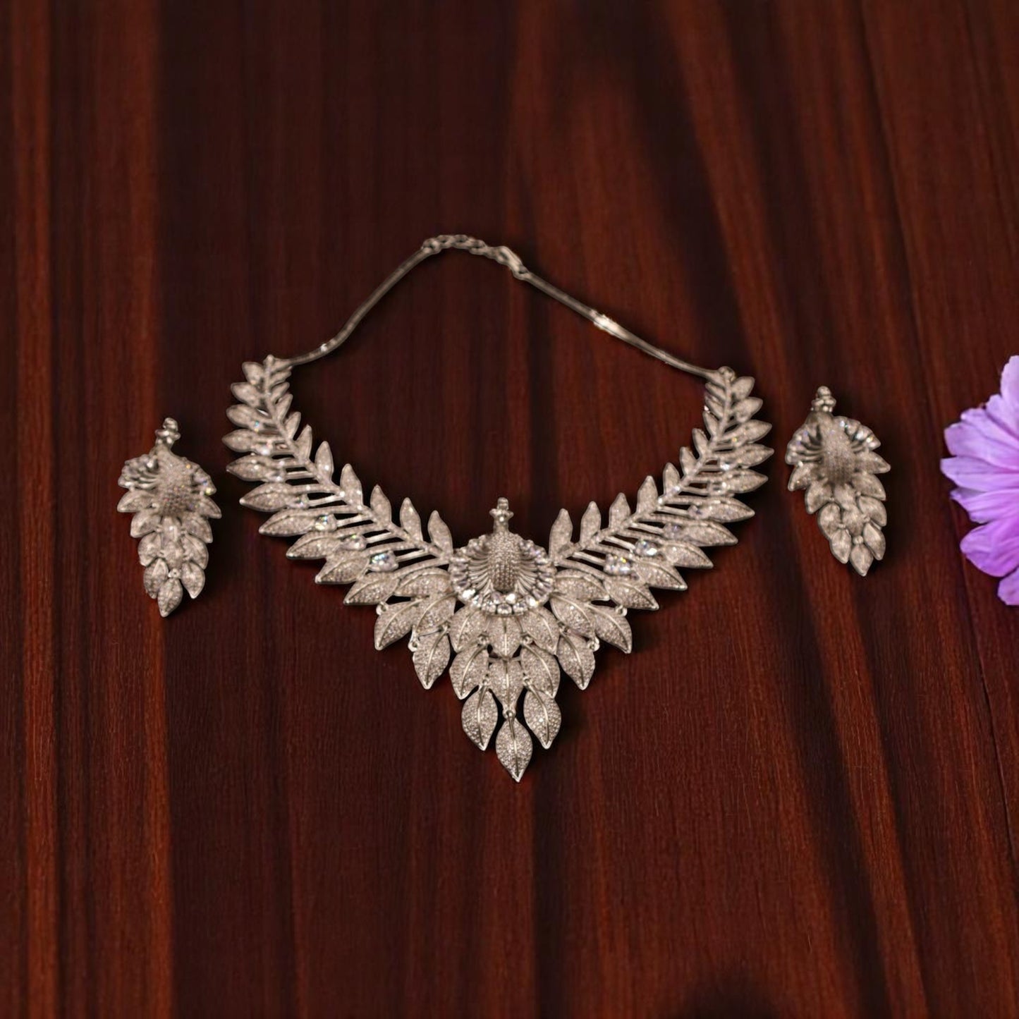 Silvery Keshavi American Diamond Necklace set