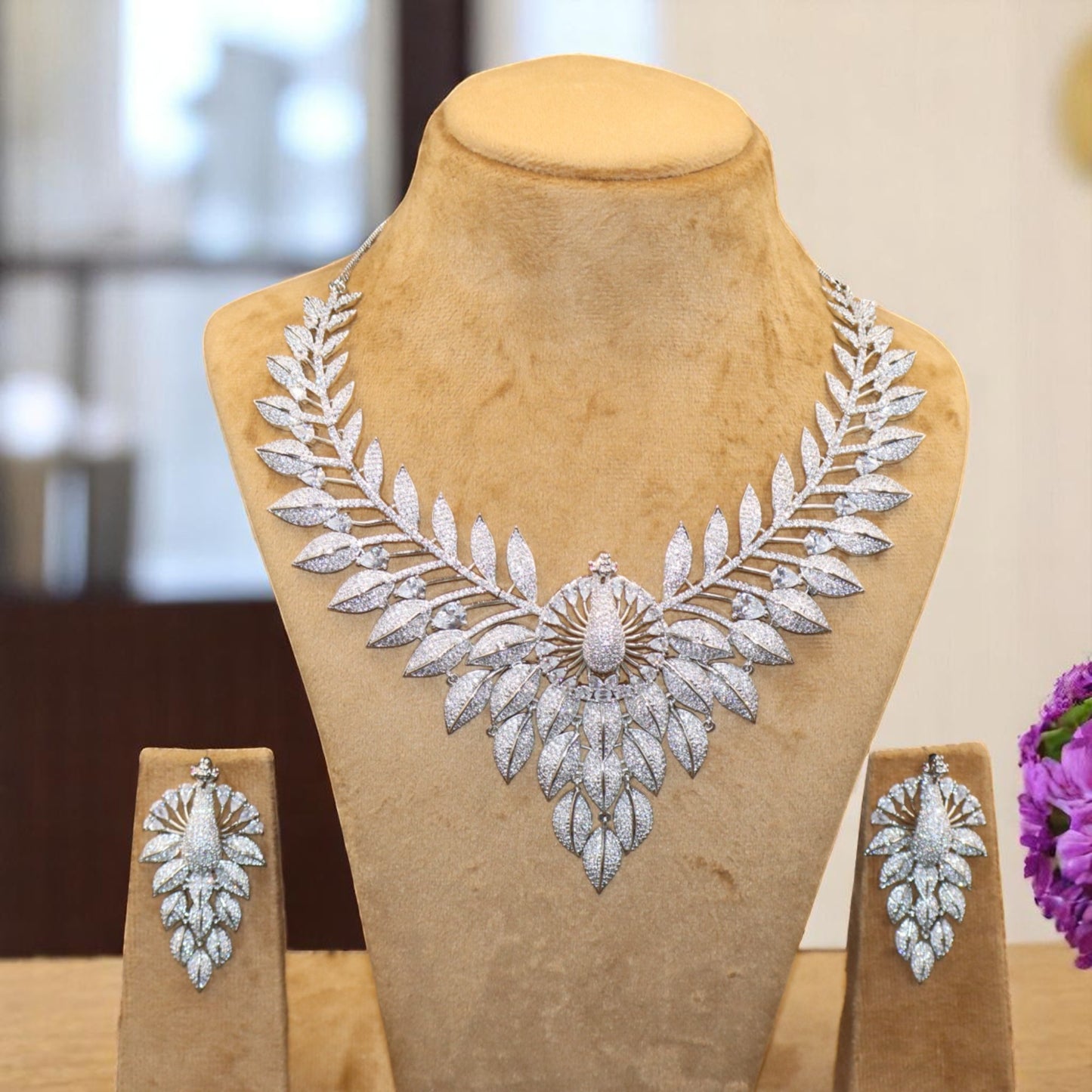 Silvery Keshavi American Diamond Necklace set